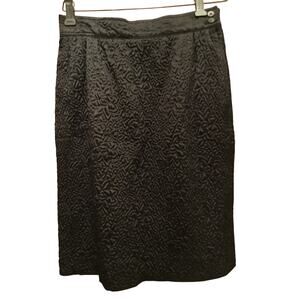 Vintage Yves Saint Laurent Rive Gauche Black Quilted Floral Embroidered Skirt